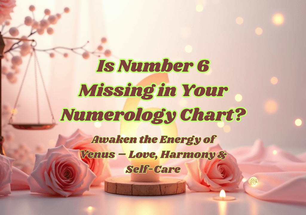 Soft pink blossoms, roses, and a glowing number 6 form a peaceful scene with justice scales and warm bokeh lights.