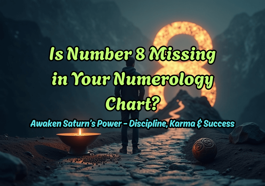 A person stands on a stone path facing a glowing number 8 between shadowy mountains under a dark sky.