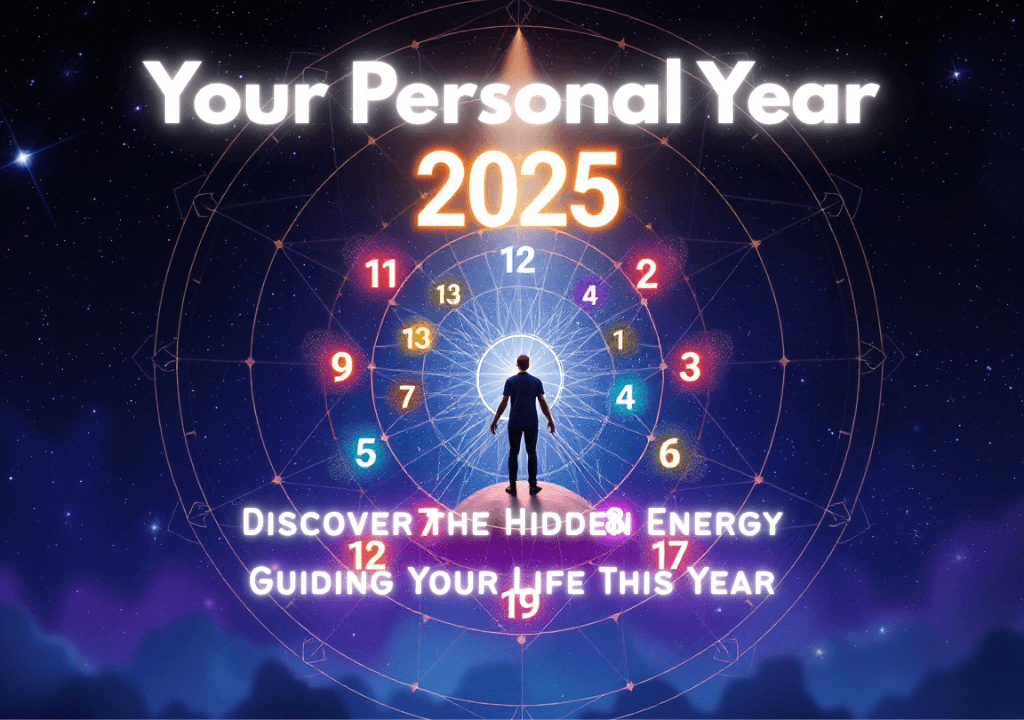 A person stands in a circular numerology chart for 2025.