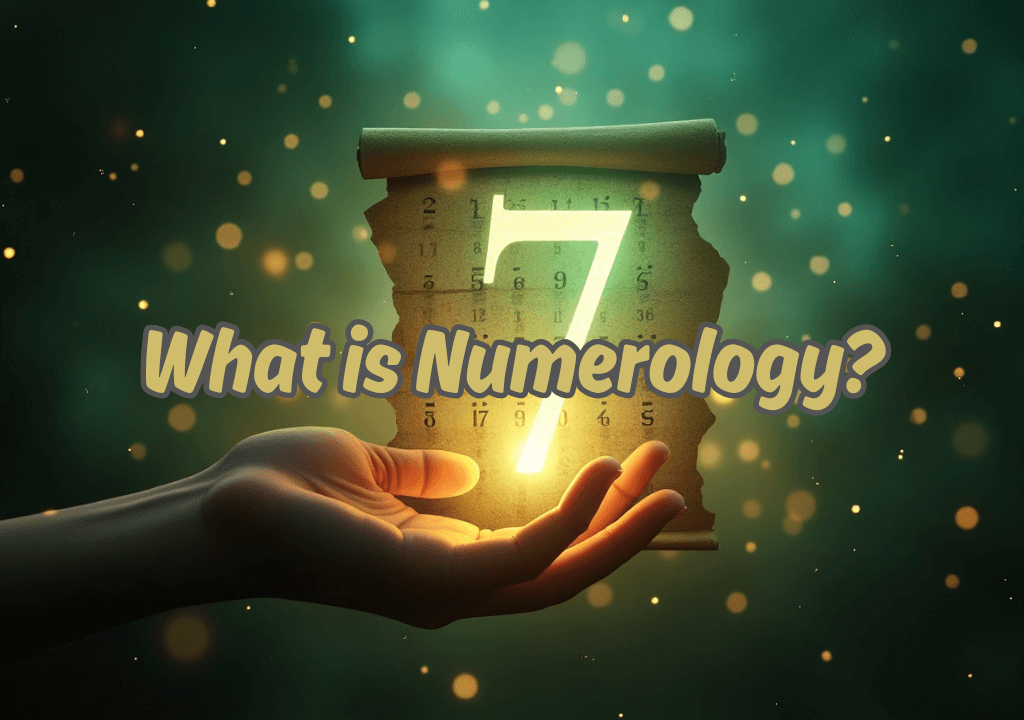 A hand holds a glowing scroll with the number 7.